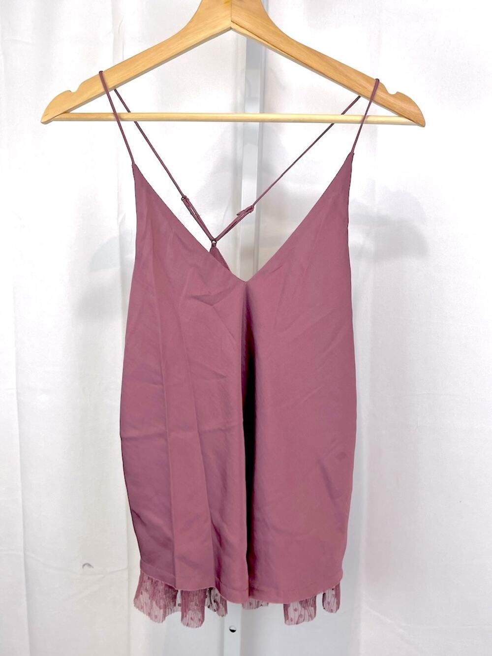 NWT FREE PEOPLE XS Intimately Tulle Hem Tank Top Racerback Wistful Mauve Purple